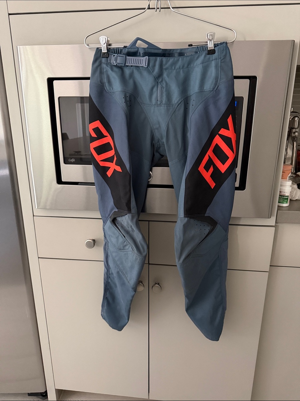 Fox Blue-Gray MTB Pants with Red FOX Logos